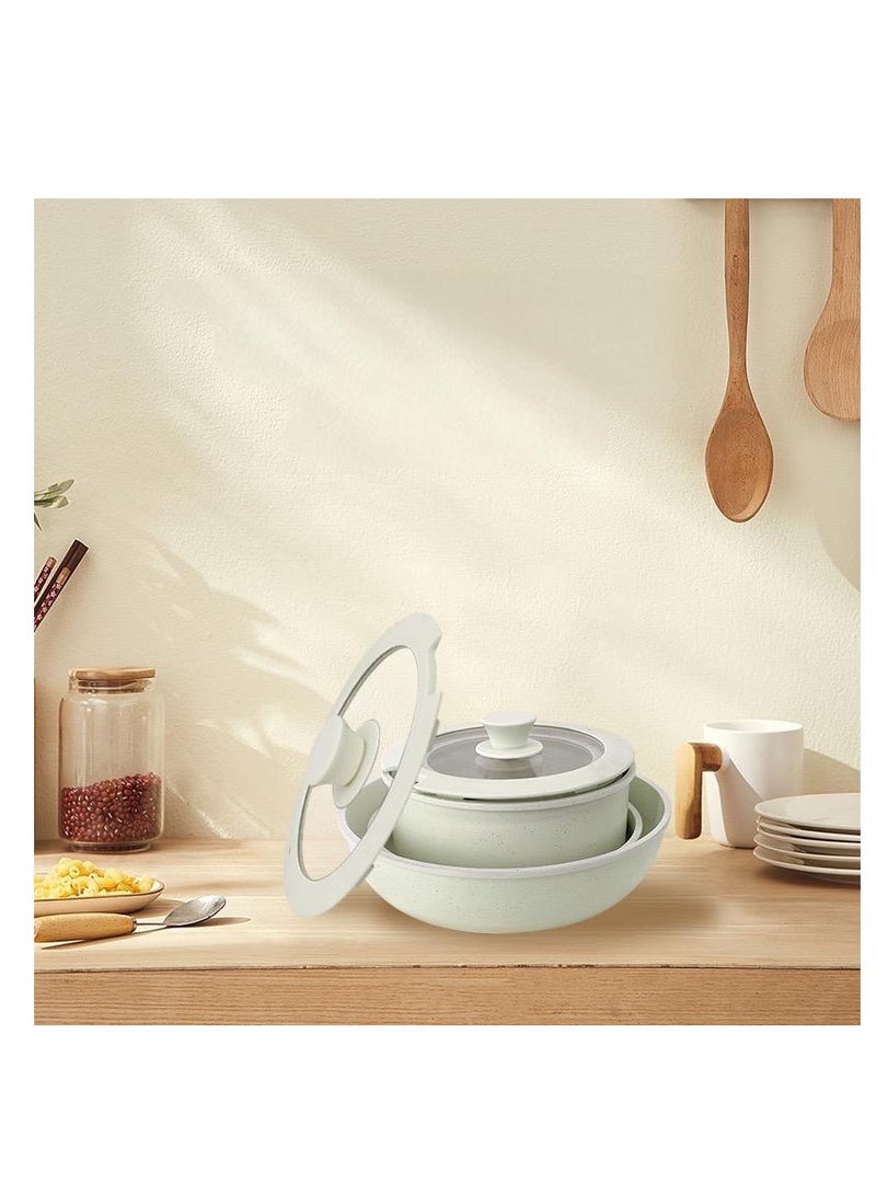 11pcs ceremic aluminum nonstick cookware set fry pan detachable handle glass lid silicone pans pots  - Image 4