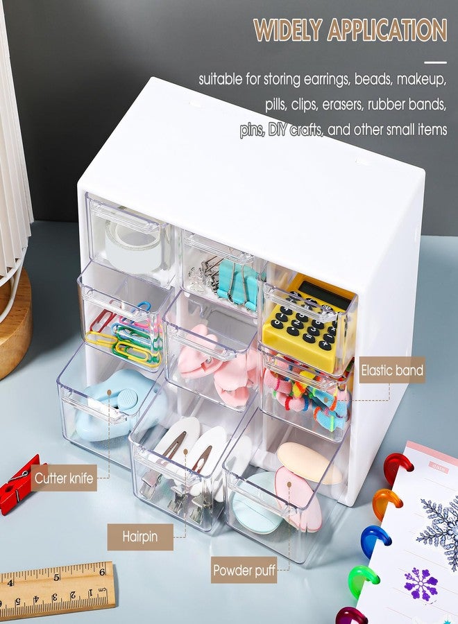 Rtteri 9 Pieces Mini Drawer Organizer Plastic Desktop Storage Box Desk Craft Organizer with 9 Clear Drawers for Office Home Jewelry Small Parts Belongings Cosmetics Collection, Wall Mounted (White) - Image 4
