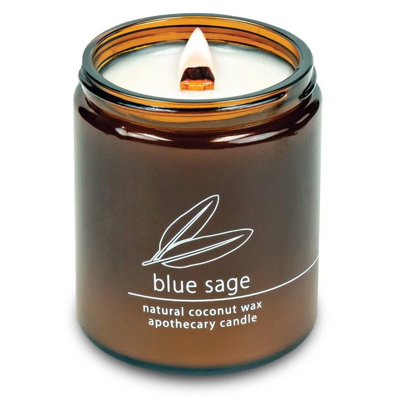 Hemlock Park Crackling Wood Wick Candle Handcrafted with Natural Coconut Wax Standard 8 oz Blue Sage
