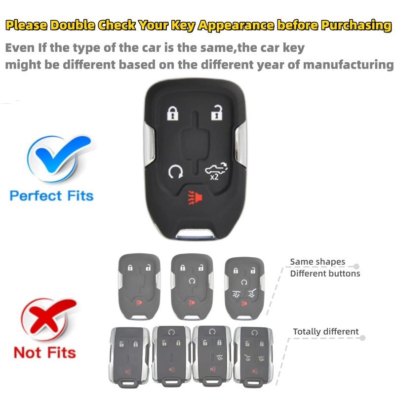 RFSRZ Soft TPU Key Fob Case for 2017-2022 GMC Acadia Terrain Yukon Chevrolet Suburban Tahoe with Key Chain Bracelets Key Holder (Black) - Image 2