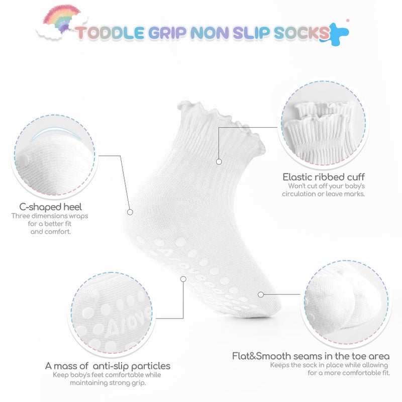 Aroveea Baby Toddler Socks Grip Non Slip Boys Girls Cotton 12 Pack for 1-3T Kids Ankle Cute Socks 6M-7Years - Image 3