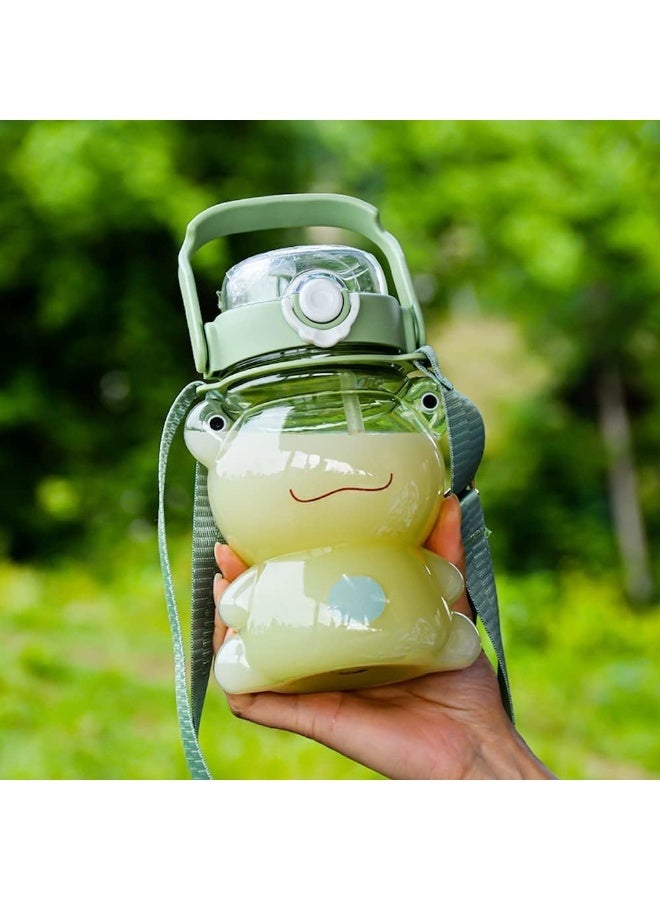 Large Clear Frog Water Bottle, School Sports with Straw and Strap, 29oz Cute Kawaii Water Bottle, Green Frogs Plastic Water Bottle, Leakproof Reusable Back to School Supplies(Green Frog) - Image 1