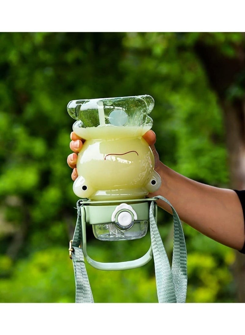 Large Clear Frog Water Bottle, School Sports with Straw and Strap, 29oz Cute Kawaii Water Bottle, Green Frogs Plastic Water Bottle, Leakproof Reusable Back to School Supplies(Green Frog) - Image 4