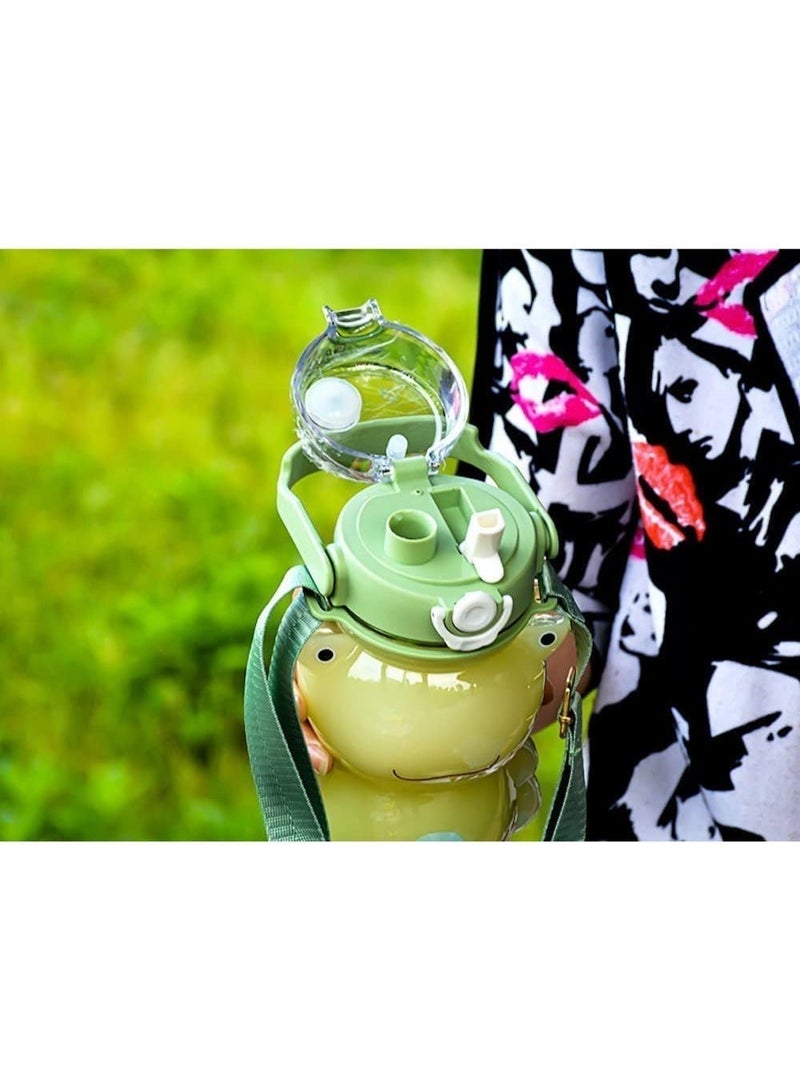 Large Clear Frog Water Bottle, School Sports with Straw and Strap, 29oz Cute Kawaii Water Bottle, Green Frogs Plastic Water Bottle, Leakproof Reusable Back to School Supplies(Green Frog) - Image 3