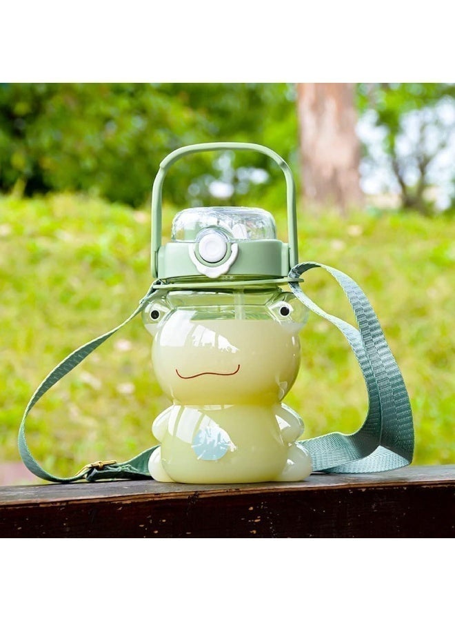Large Clear Frog Water Bottle, School Sports with Straw and Strap, 29oz Cute Kawaii Water Bottle, Green Frogs Plastic Water Bottle, Leakproof Reusable Back to School Supplies(Green Frog) - Image 2