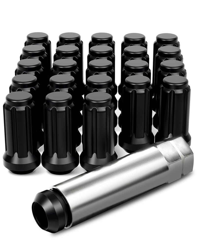 Orion Motor Tech M14x1.5 Lug Nuts Black with Spline Tuner, XL 2 inches Length Conical Wheel Nut, Compatible with Chevy GMC Ford Cadillac Lincoln SAAB Saturn Silverado 1500 Savana, Set of 24 - Image 1