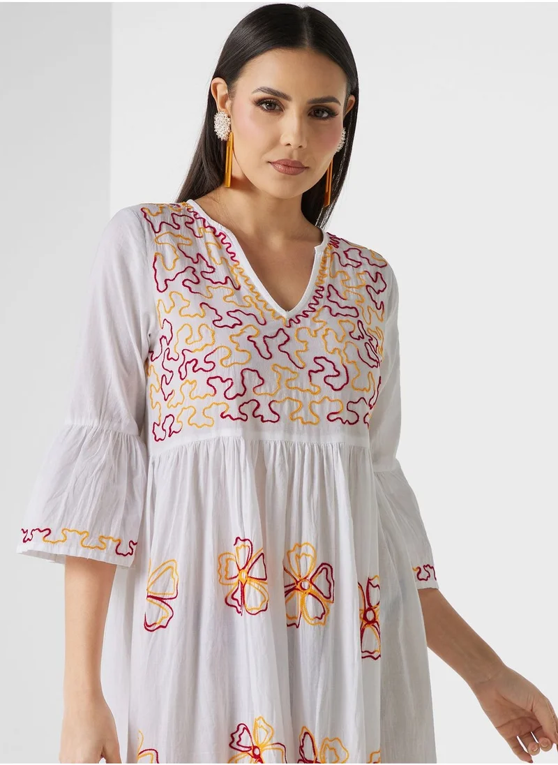 ARABIAN CLOSET Embroidered Tiered Jalabiya