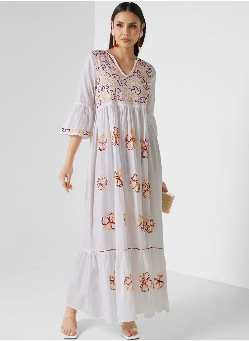 ARABIAN CLOSET Embroidered Tiered Jalabiya