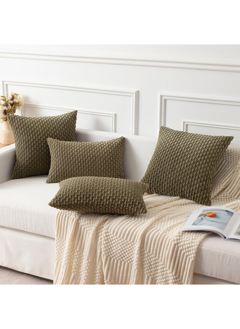 K KEVIN TEXTILE Kevin Textile Pack of 2 Corduroy Decorative Throw Pillow Covers 22x22 Inch Soft Boho Striped Pillow Covers Modern Farmhouse Home Decor for Spring Sofa Living Room Couch Bed Olive Green  - Image 5