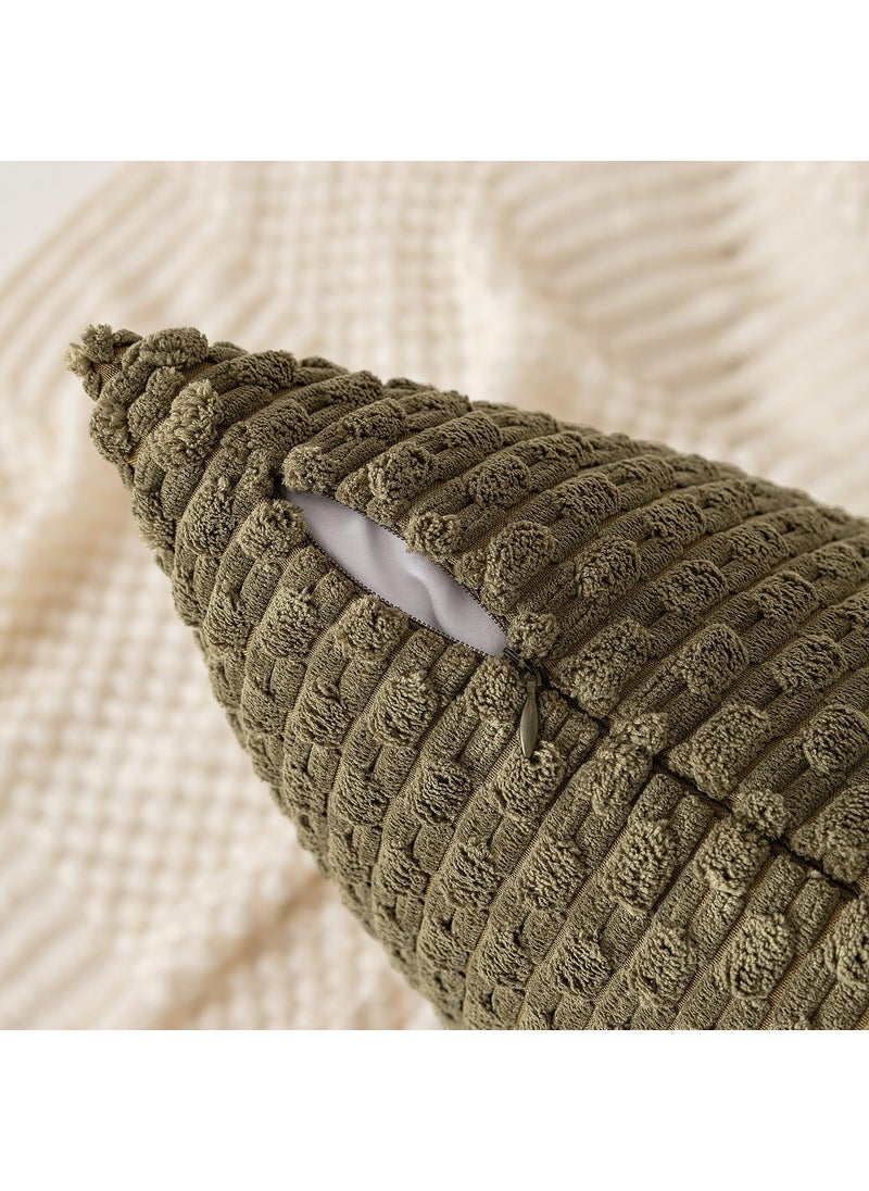 K KEVIN TEXTILE Kevin Textile Pack of 2 Corduroy Decorative Throw Pillow Covers 22x22 Inch Soft Boho Striped Pillow Covers Modern Farmhouse Home Decor for Spring Sofa Living Room Couch Bed Olive Green  - Image 2