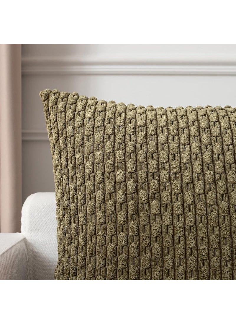 K KEVIN TEXTILE Kevin Textile Pack of 2 Corduroy Decorative Throw Pillow Covers 22x22 Inch Soft Boho Striped Pillow Covers Modern Farmhouse Home Decor for Spring Sofa Living Room Couch Bed Olive Green  - Image 3