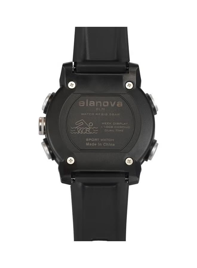 Elanova Sporty analog-digital watch with dual time feature, durable silicone strap, and 5-bar water resistance, model EL70 - Image 5
