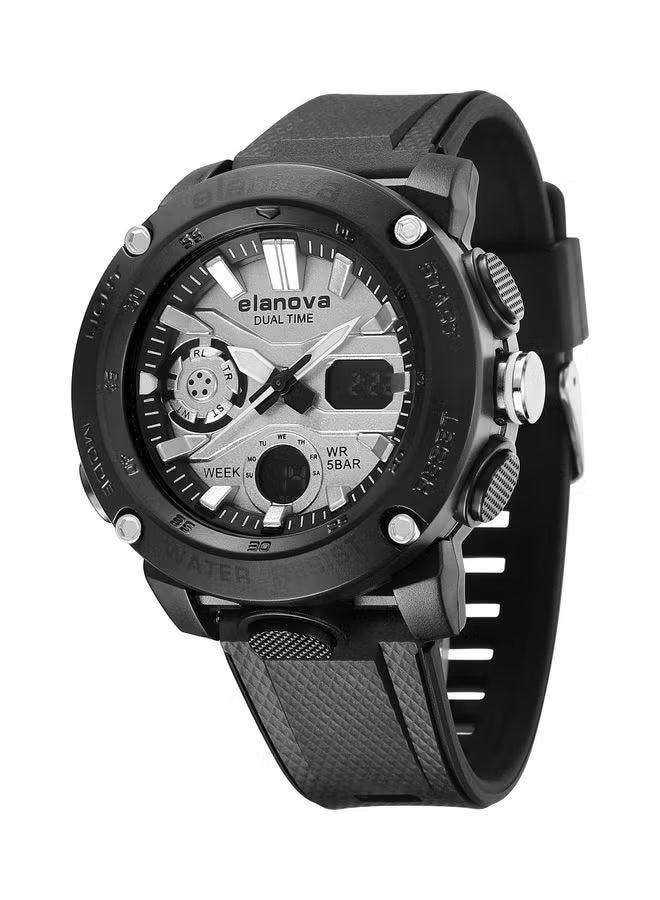 Elanova Sporty analog-digital watch with dual time feature, durable silicone strap, and 5-bar water resistance, model EL70 - Image 3