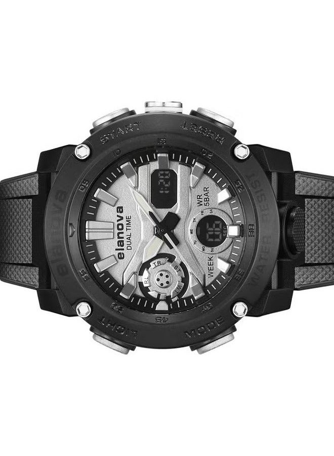 Elanova Sporty analog-digital watch with dual time feature, durable silicone strap, and 5-bar water resistance, model EL70 - Image 4