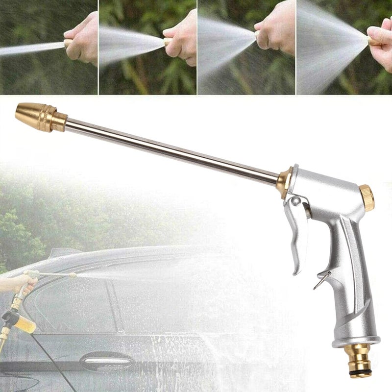 comfrt High Pressure Garden Hose Nozzle, Brass Nozzle Water Spray Gun Hose Nozzles Pipe for Gardening and Washing, Car Washing, Outdoor Gardening, Pets Shower, Patio Cleaning (Silver) - Image 1