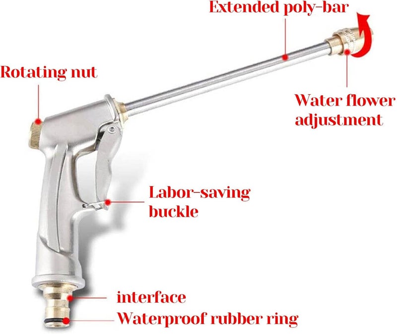 comfrt High Pressure Garden Hose Nozzle, Brass Nozzle Water Spray Gun Hose Nozzles Pipe for Gardening and Washing, Car Washing, Outdoor Gardening, Pets Shower, Patio Cleaning (Silver) - Image 3