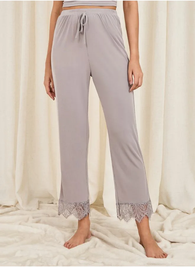 Styli Lace Trim Strappy Cami and Pyjama Set