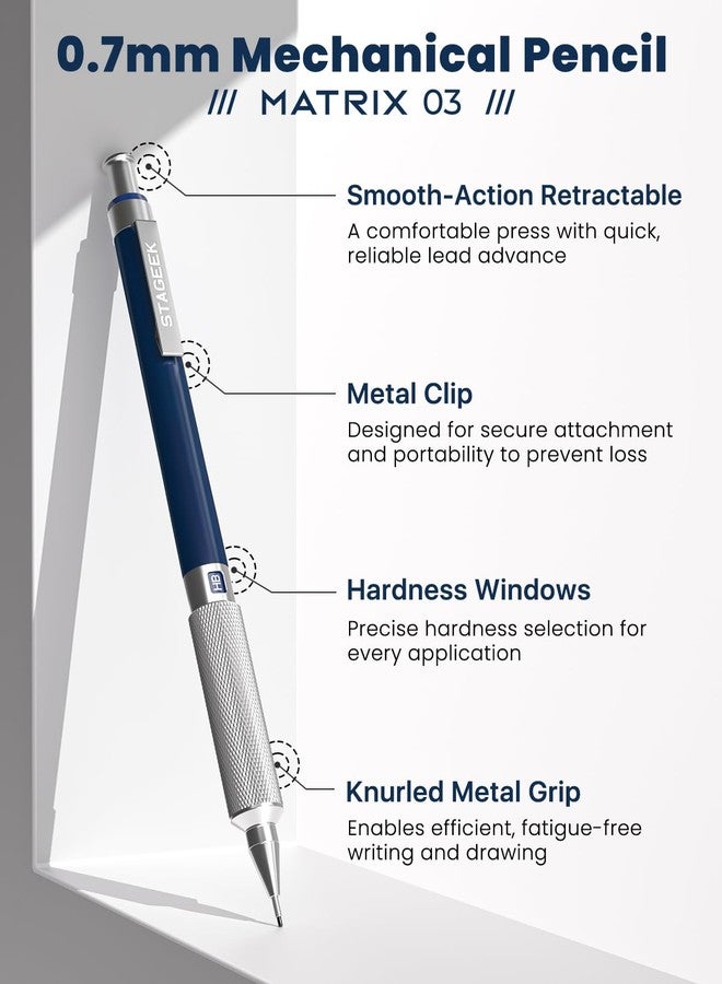 STAGEEK 0.7 mm Mechanical Pencil, Metal Art & Drafting Pencil with Eraser and 40 HB Lead Refills, Professional Drawing Pencil for Artists, Students, School, Office, Writing, Sketching, Drafting(Blue) - Image 2