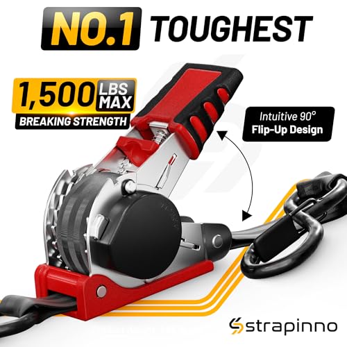 Strapinno Retractable Ratchet Straps 1 in x 10 ft, Secure Tie-Downs with Rubber-Coated Steel Handles, for Motorcycle, Jetski, Kayak, Breaking Strength 1,500LBS/680KG - Image 2