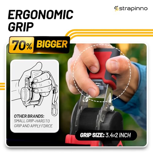Strapinno Retractable Ratchet Straps 1 in x 10 ft, Secure Tie-Downs with Rubber-Coated Steel Handles, for Motorcycle, Jetski, Kayak, Breaking Strength 1,500LBS/680KG - Image 5