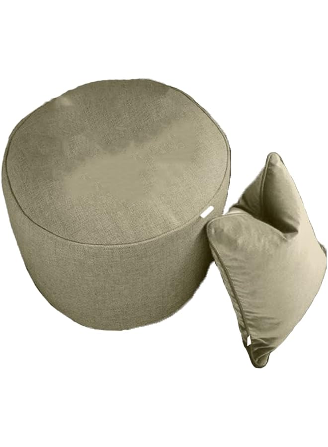 Zaboon New York Ottoman Pouf & Cushion Set Soft And Comfortable Made Of Linen Fabric Filled With Beans Beige Color Large Size - Image 1