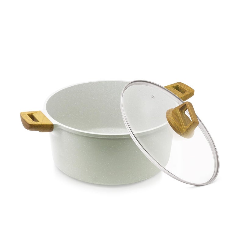 BERGNER Bergner Naturally Cast Aluminum 24cm 35 L Casserole with Glass Lid Marble NonStick Coating Less Oil Use Scratch Resistant Soft Touch Stylish Handles Induction Bottom Free NonWoven Trivet - Image 1