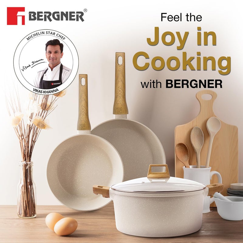 BERGNER Bergner Naturally Cast Aluminum 24cm 35 L Casserole with Glass Lid Marble NonStick Coating Less Oil Use Scratch Resistant Soft Touch Stylish Handles Induction Bottom Free NonWoven Trivet - Image 2