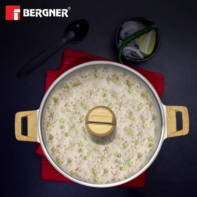 BERGNER Bergner Naturally Cast Aluminum 24cm 35 L Casserole with Glass Lid Marble NonStick Coating Less Oil Use Scratch Resistant Soft Touch Stylish Handles Induction Bottom Free NonWoven Trivet - Image 4