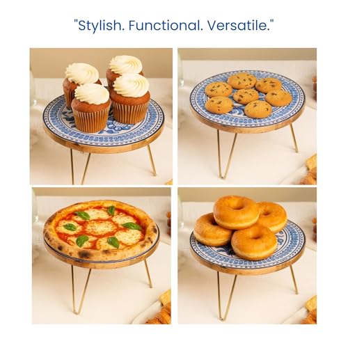 RITUALISTIC Holland Wooden Cake Stand with Metal Legs | Elegant Cake Display for Decoration & Cutting | Round Dessert Tray for Cakes, Events, Birthdays & Home Décor - Image 4