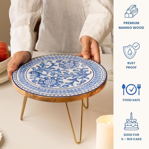 RITUALISTIC Holland Wooden Cake Stand with Metal Legs | Elegant Cake Display for Decoration & Cutting | Round Dessert Tray for Cakes, Events, Birthdays & Home Décor - Image 3