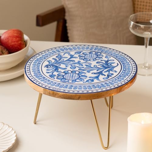 RITUALISTIC Holland Wooden Cake Stand with Metal Legs | Elegant Cake Display for Decoration & Cutting | Round Dessert Tray for Cakes, Events, Birthdays & Home Décor - Image 1