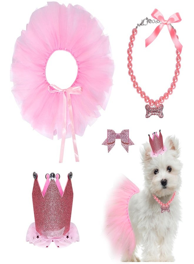 Gvhntk Dog Party Supplies Set - Pink Tutu Skirt, Birthday Hat, Necklace for Puppy Cat Halloween Wedding Costume - Image 1