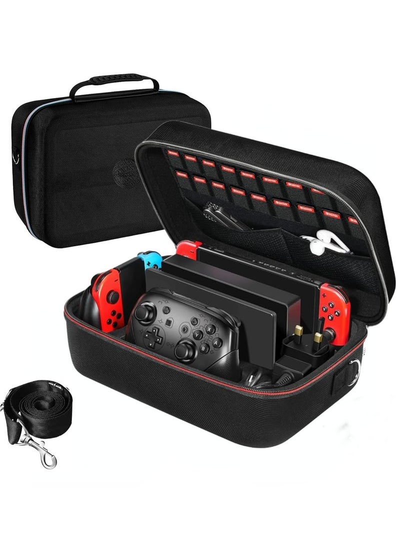 بيلينجدون BEILINGDUN حقيبة تخزين متعددة الاستخدامات لـ Nintendo Switch 2، حقيبة سفر محمولة واقية صلبة ببطانة ناعمة تتسع لـ 20 لعبة لـ Switch 2 Console Pro Controller Accessories أسود - Image 1