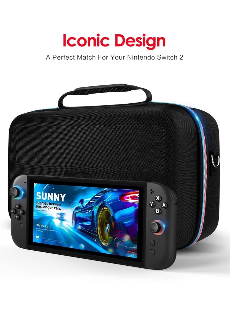 بيلينجدون BEILINGDUN حقيبة تخزين متعددة الاستخدامات لـ Nintendo Switch 2، حقيبة سفر محمولة واقية صلبة ببطانة ناعمة تتسع لـ 20 لعبة لـ Switch 2 Console Pro Controller Accessories أسود - Image 2