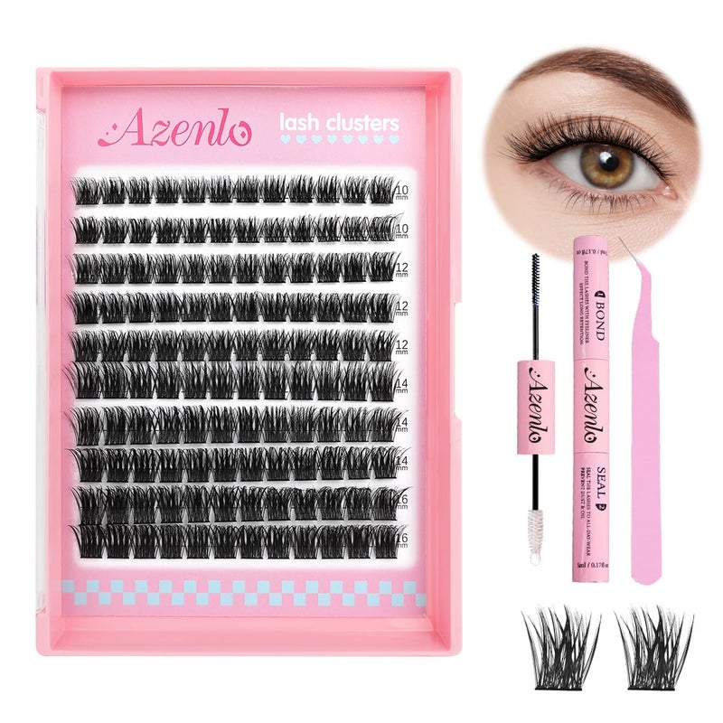 Azenlo Natural Lash Clusters Kit Wispy Eyelash Clusters 120 pcs Cluster Eyelash Extensions C Curl Individual Lashes 10-16 mm Mix Length Natural Look Lashes Clusters with Thin Lash Bandï¼ˆ02D-Lash KIT) - Image 1