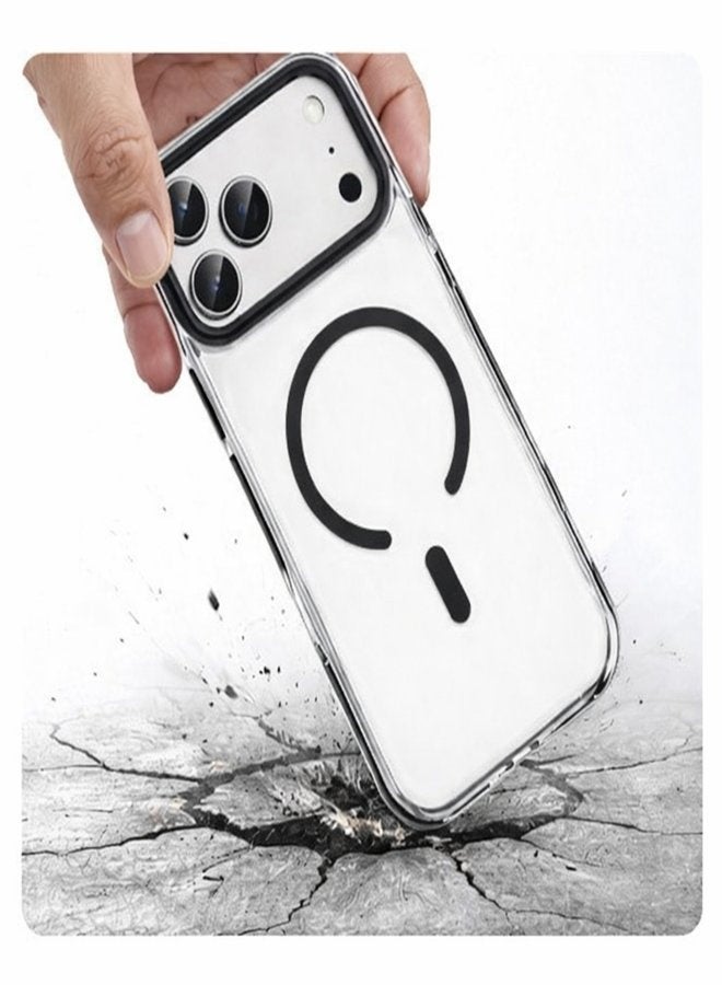 في آر كرييتيف جراب MagSafe شفاف لهاتف Apple iPhone 17 Pro مع إطار أسود وحدود للكاميرا، غطاء خلفي مقاوم للصدمات وشفاف - Image 1