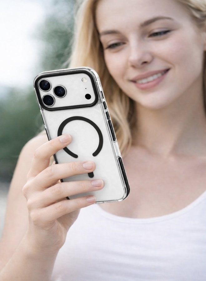 في آر كرييتيف جراب MagSafe شفاف لهاتف Apple iPhone 17 Pro مع إطار أسود وحدود للكاميرا، غطاء خلفي مقاوم للصدمات وشفاف - Image 2