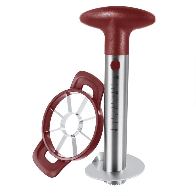 PINEAPPLE CORER AND SLICER TOOL ROBUST PINEAPPLE CORE REMOVER WITH UPGRADED CUTTER REINFORCED THICKER BLADE STAINLESS STEEL KITCHEN FRUIT GADGET FOR DICED PINEAPPLE RINGS RED HANDLE