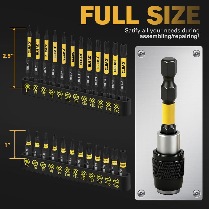 ELEAD Tamper Proof Torx Bit Set: 25 Pieces T5-T40 Torx Security Bits Set | Torque Star Bits with 2.5" Magnetic Extension Bit Holder and Storage Box | S2 Steel - Image 4
