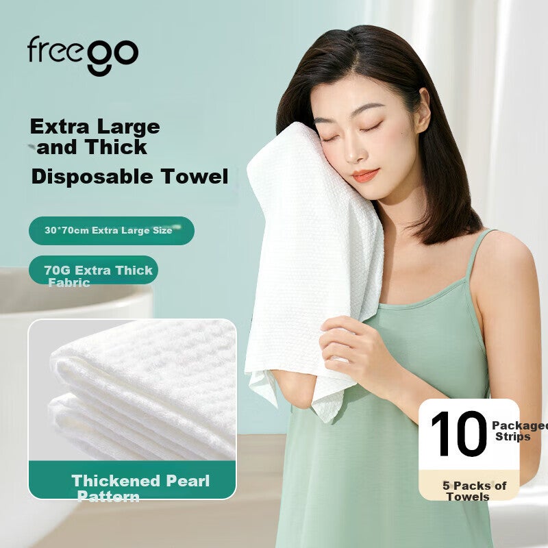 Freego Disposable Towels, Non-Compressed Face Towels for Travel And Hotel Use, Portable Thick Bath Towels for Washing Face, Pack of 10 - Image 1
