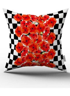 Cango Home Red Black Checkered Floral Patterned Digital Printed Throw Pillow Cover CGH1071 