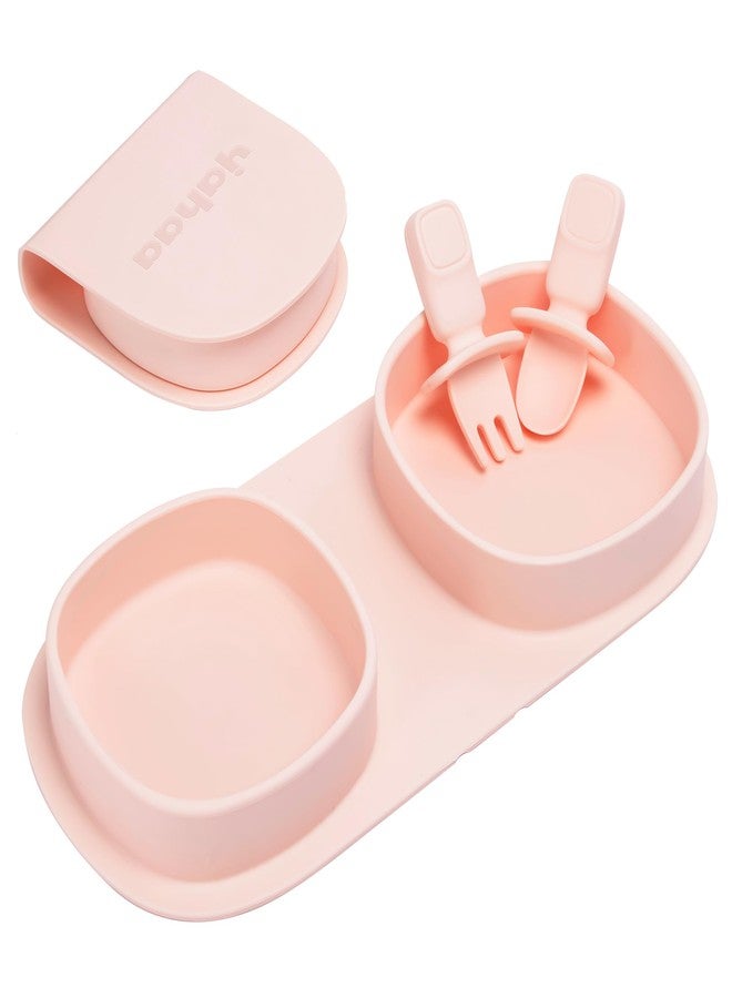 yahaa Silicone Foldable Novelty Dinner Plates,Baby Plates Travel Essential with Forks and Spoons,Microwave & Dishwasher Safe,Blush - Image 1