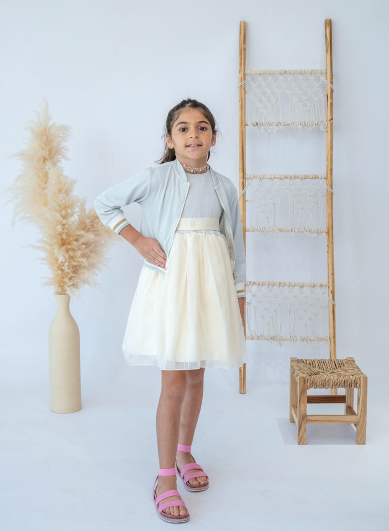 LALEENA Cream Tulle Skirt Dress with Cardigan - Image 1