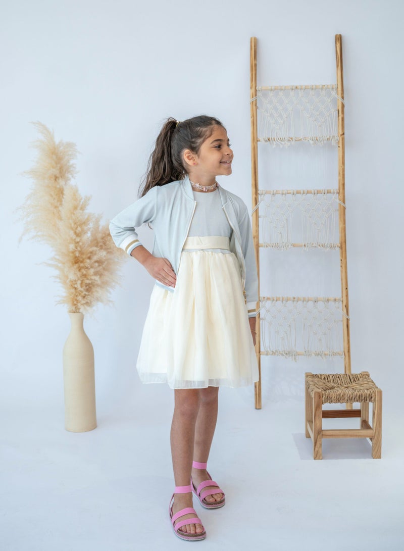 LALEENA Cream Tulle Skirt Dress with Cardigan - Image 3