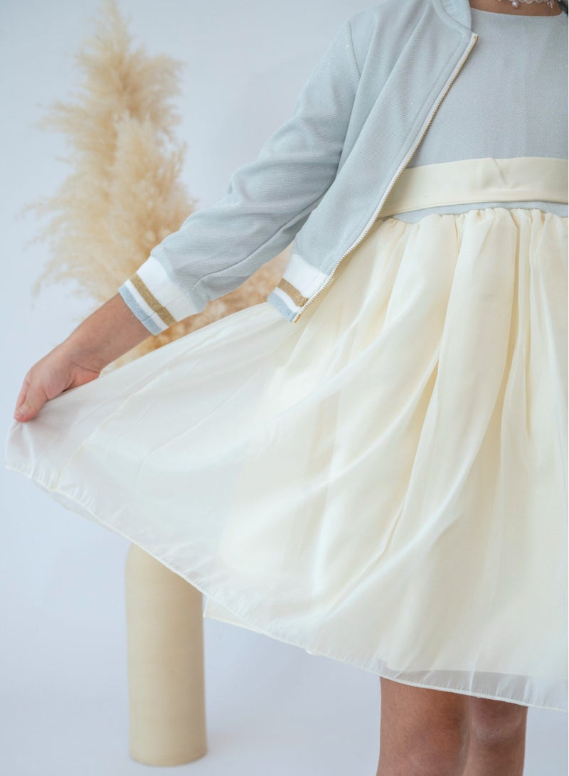 LALEENA Cream Tulle Skirt Dress with Cardigan - Image 4