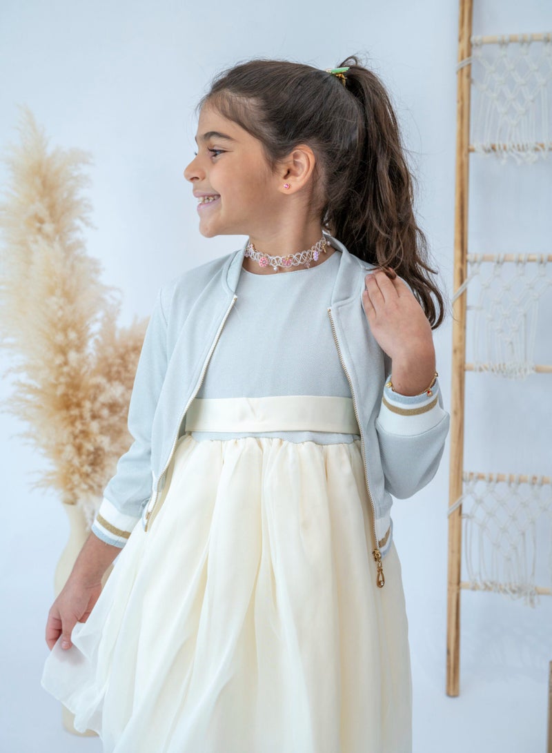 LALEENA Cream Tulle Skirt Dress with Cardigan - Image 5