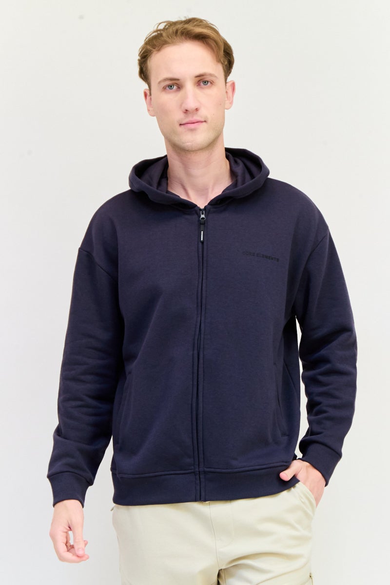 Core Elements Men Brand Logo Long Sleeve Hoodie, Dark Grey  - Image 1