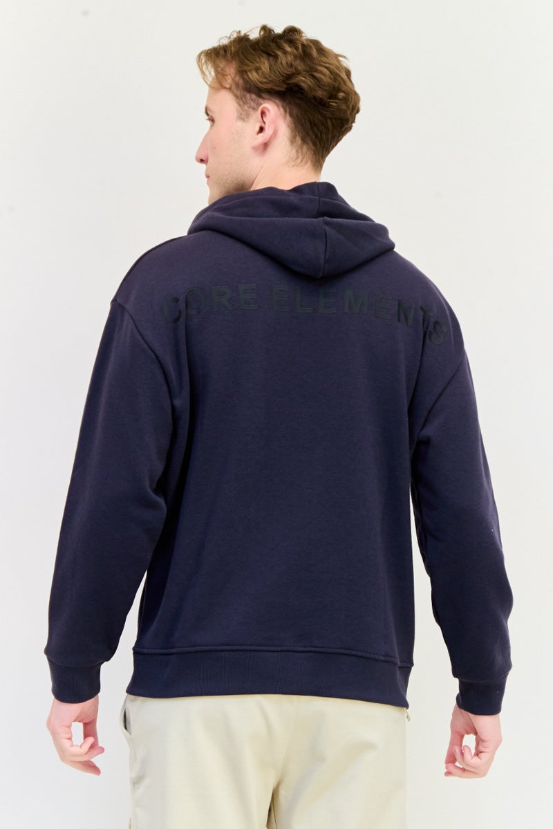 Core Elements Men Brand Logo Long Sleeve Hoodie, Dark Grey  - Image 2