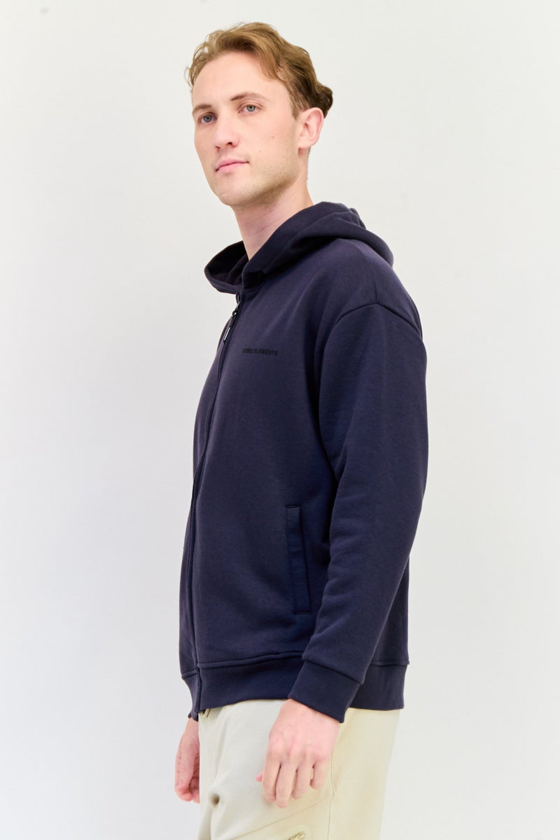 Core Elements Men Brand Logo Long Sleeve Hoodie, Dark Grey  - Image 4
