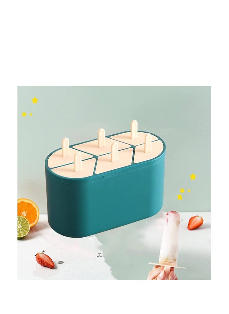 NIBEMINENT - Ice Popsicle Molds, Homemade Pop Maker, 6 Slots Silicone Molds Reusable DIY Cream Oval Sticks Milk Fruit - Image 1